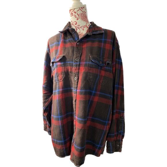Mens Red Head Brand Co Flannel Fleece Plaid Button Down Shirt Long Sleeve Sz L - Picture 1 of 5